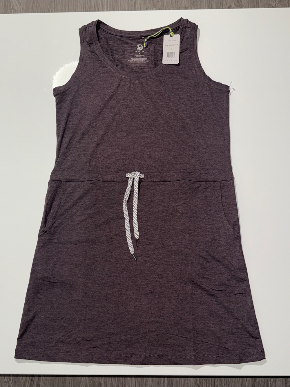 Te Verde Sleeveless Midi Dress in Heather Dark Gray with Drawstring